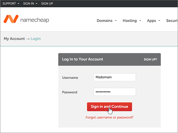 登入 Namecheap。