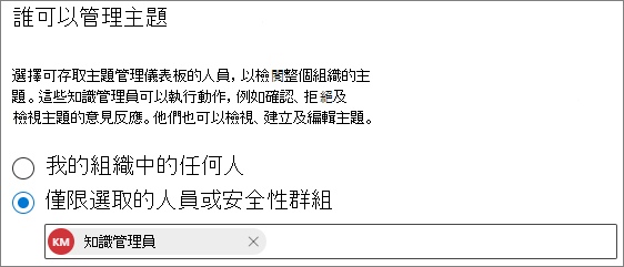 [誰可以管理主題] 頁面的螢幕快照。