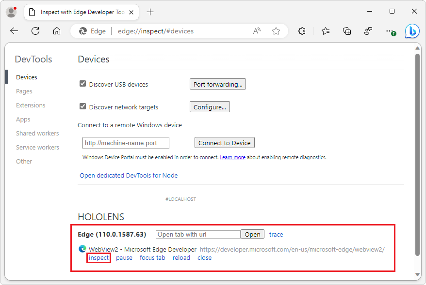 聯機到 HoloLens 2 上的 WebView2