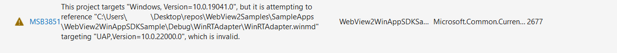 嘗試參考 WinRTAdapter.winmd UAP 的警告