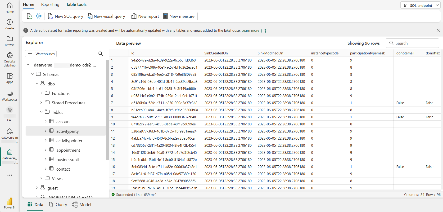 包含 Dataverse 產生的捷徑的 SQL 端點