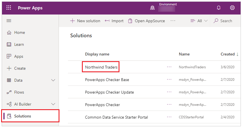 選取 Northwind Traders 解決方案。