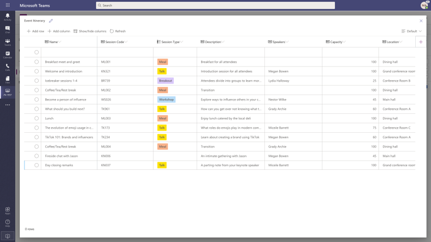 Teams 中的 Dataverse for Teams 資料表。