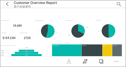 螢幕擷取畫面，其中顯示 Power BI 行動應用程式中的報表伺服器報表。