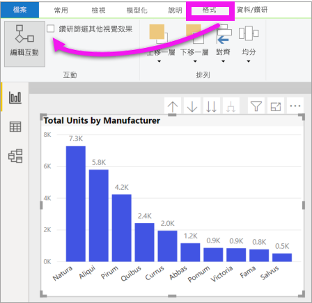 Power BI Desktop 的螢幕擷取畫面，其中顯示 [將向下切入篩選套用至] 下拉式功能表，並反白顯示 [整個頁面選取]。