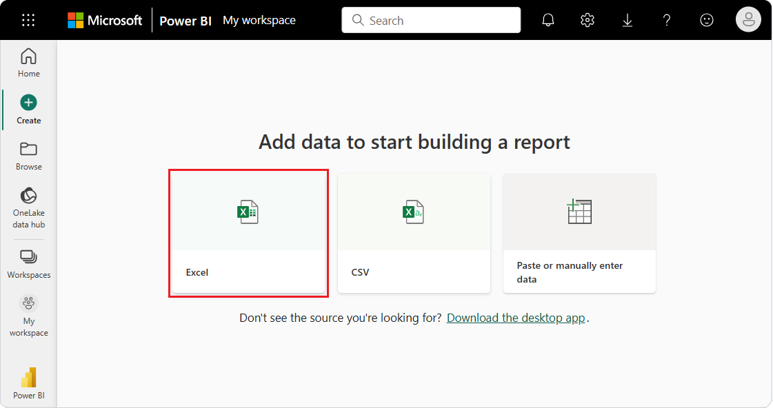 螢幕擷取畫面顯示如何從 Excel 語意模型建置報表。