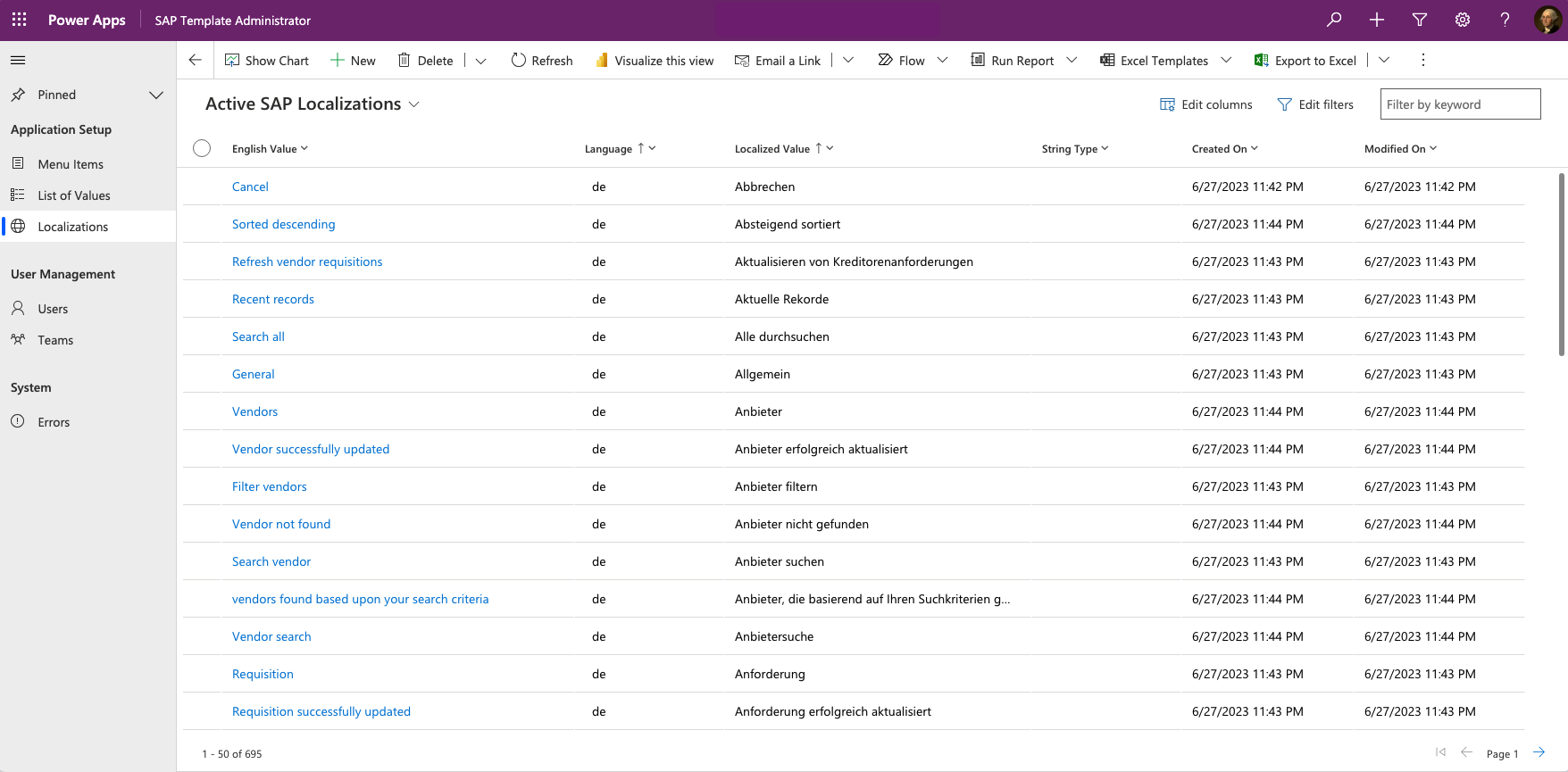 Manage SAP string localizations.