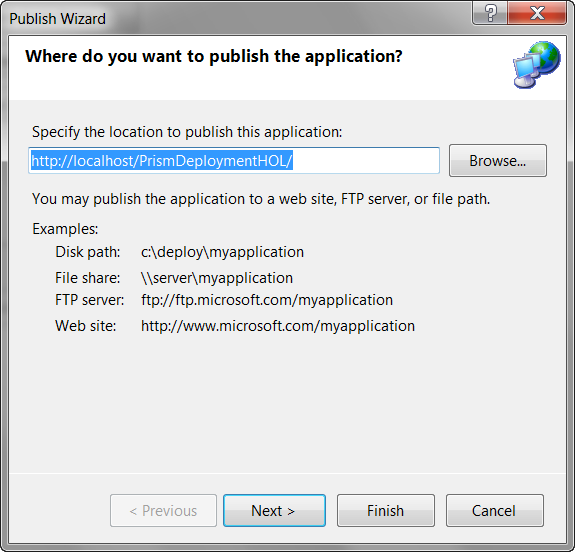 Publish Wizard dialog box