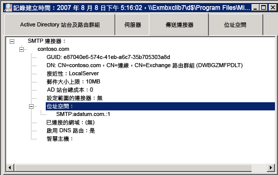 路由記錄檢視器上的 [傳送連接器] 索引標籤