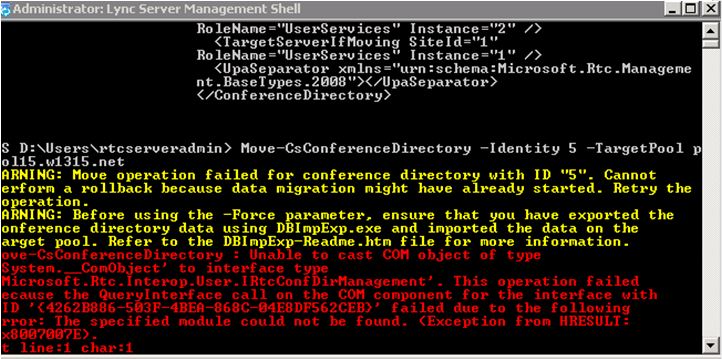 Move-CsConferenceDirectory error output