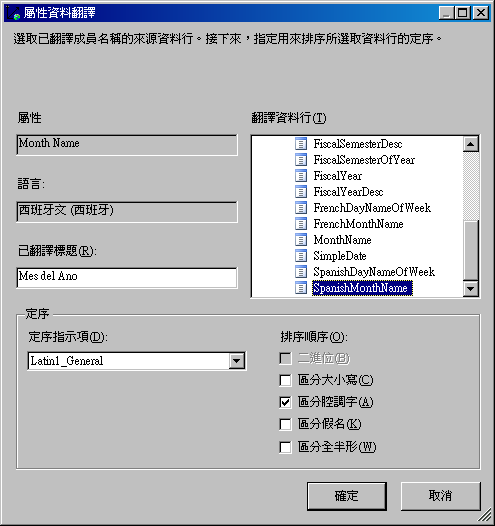 屬性資料翻譯對話方塊