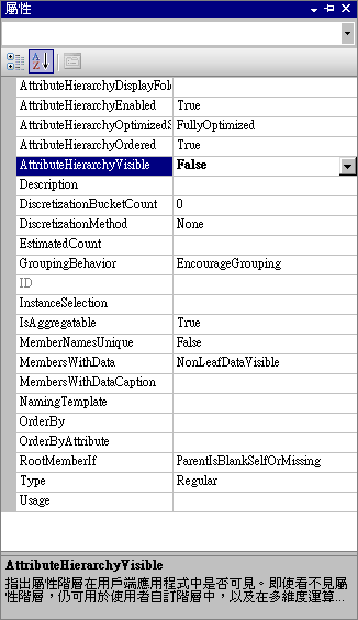 AttributeHierarchyVisible 屬性設定為 False