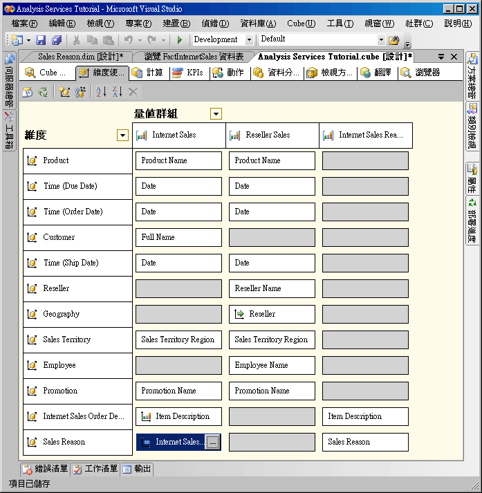 維度和量值群組之間的關聯性