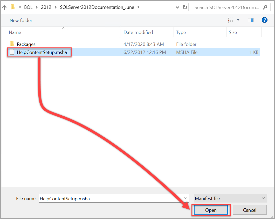 開啟 SQL Server 2012 Help Content Setup.msha 檔案