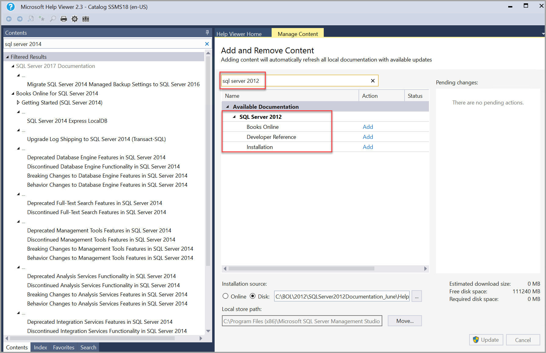 [說明檢視器] 中的 SQL Server 2012 書籍搜尋