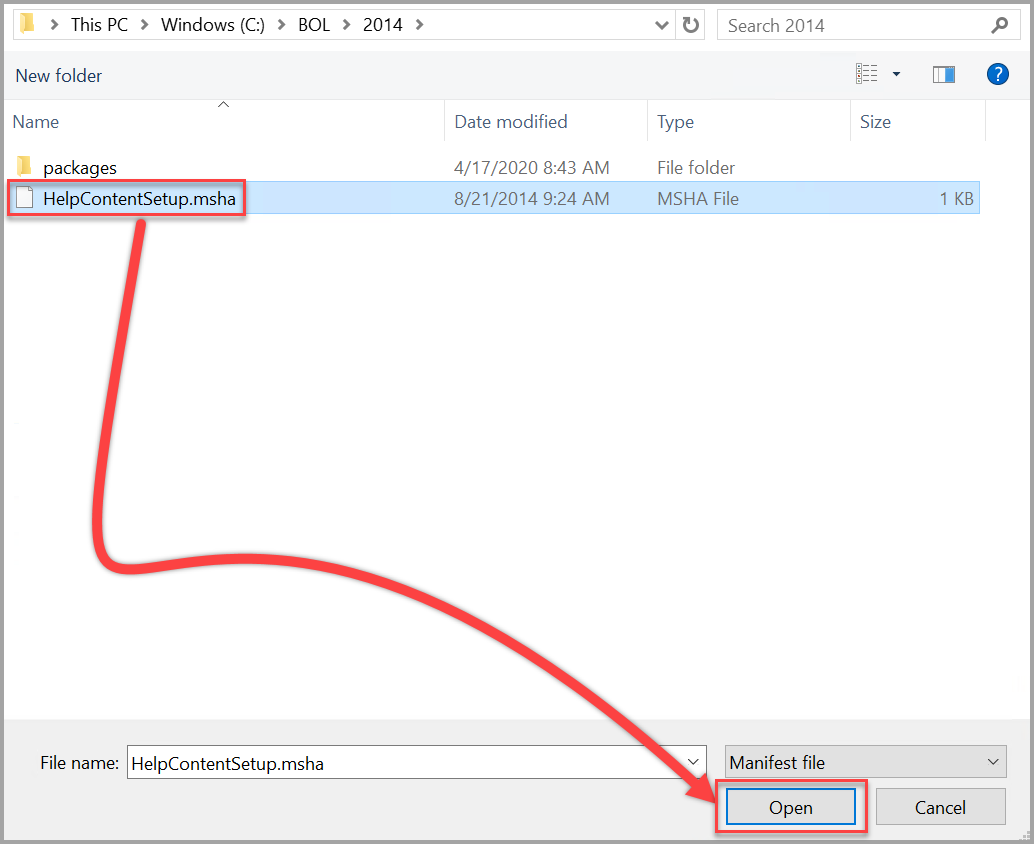 開啟 SQL Server 2014 Help Content Setup.msha 檔案