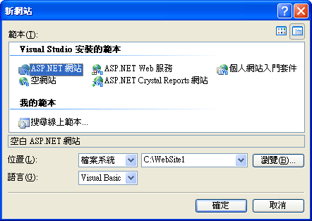 新網站對話方塊螢幕擷取畫面