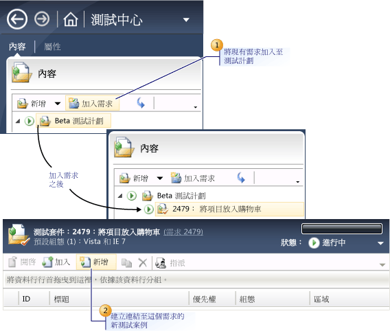 將需求和測試案例加入至測試計劃