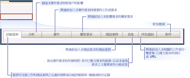 CMMI 需求工作項目表單 - 各個索引標籤