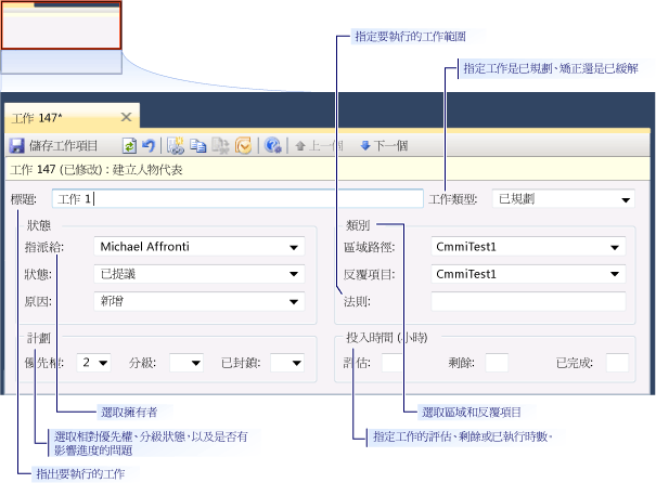 CMMI 工作 (Task) 的工作項目 (Work Item) 表單