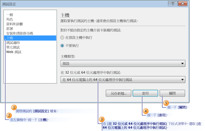 針對 64 位元進行測試設定