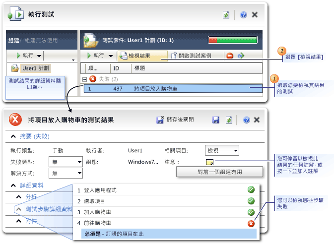 檢視測試結果