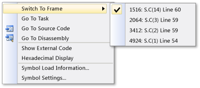 Stacks menu with 2 options on C while J is current