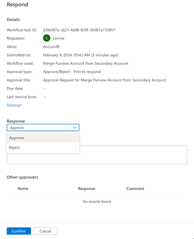 Screenshot of the merge request response form.