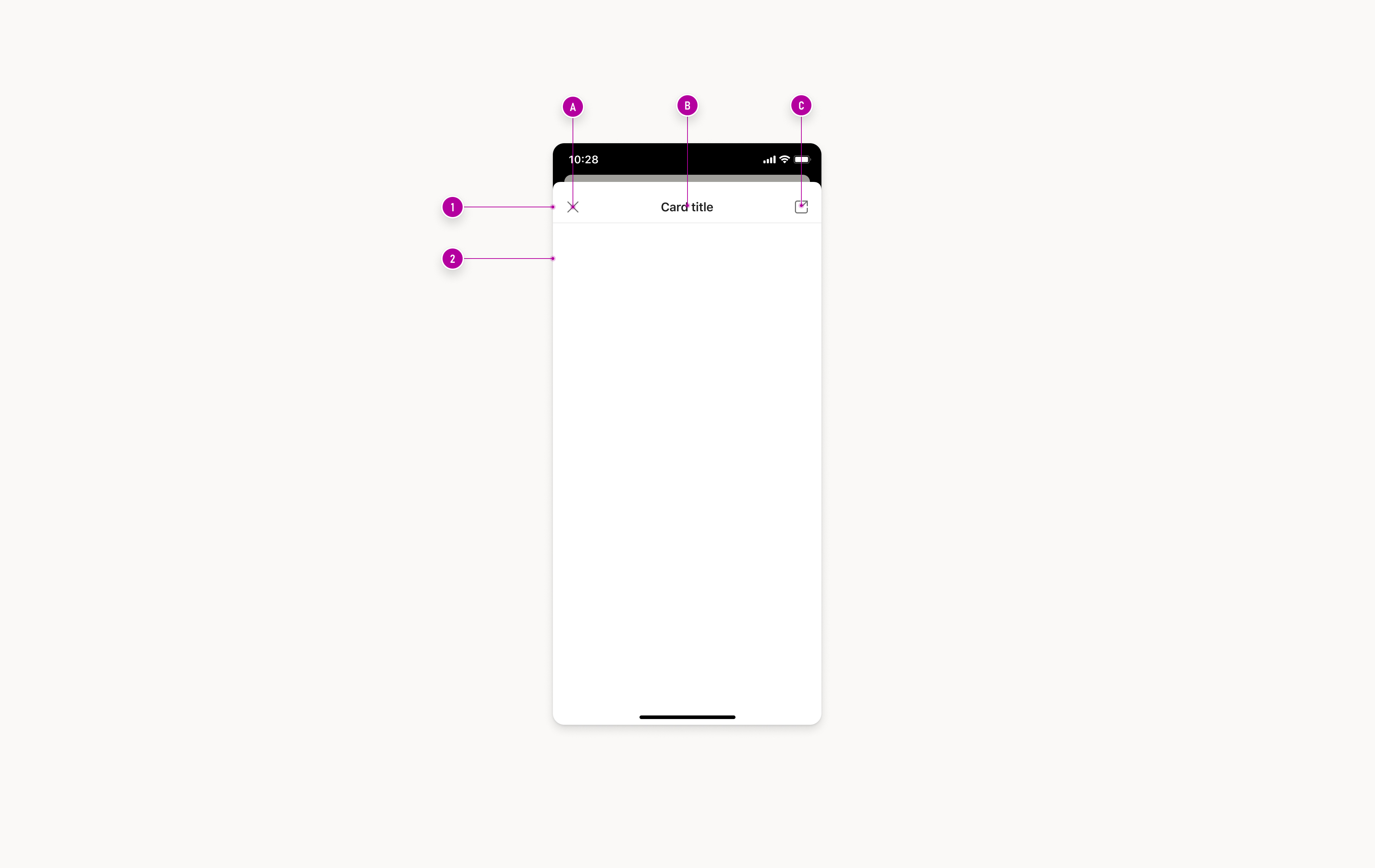 Screenshot of a card with a focus on the header and content area, which includes containers, elements, and inputs.