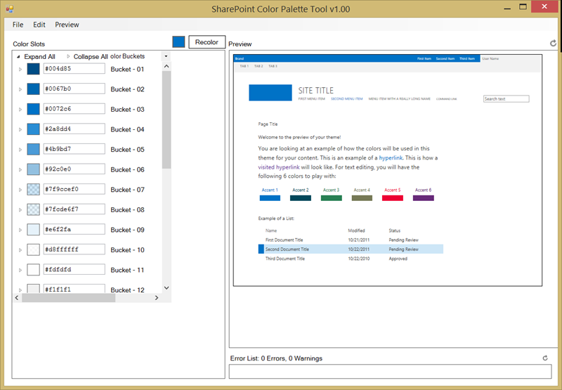 The SharePoint Color Palette Tool