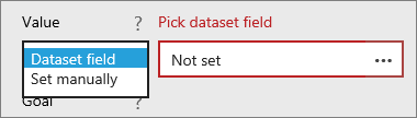 顯示 [值] 選項已設定為 [資料集欄位] 且 [挑選資料集欄位] 已設定為 [未設定] 的螢幕擷取畫面。