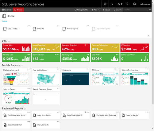 SQL Server Reporting Services 入口網站的螢幕擷取畫面。