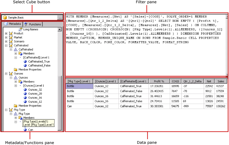 Query Designer in Query Mode for Hyperion