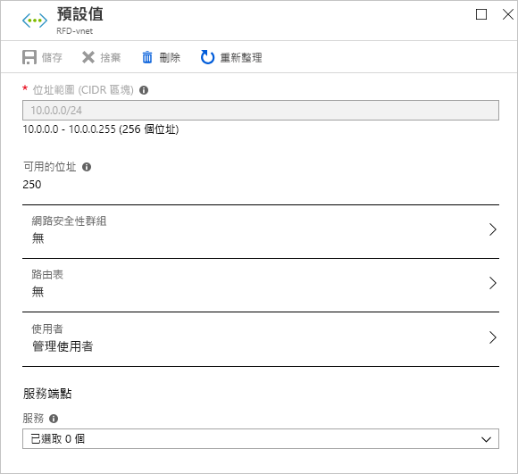 Screenshot of the Azure portal showing an example pane for editing virtual network settings.