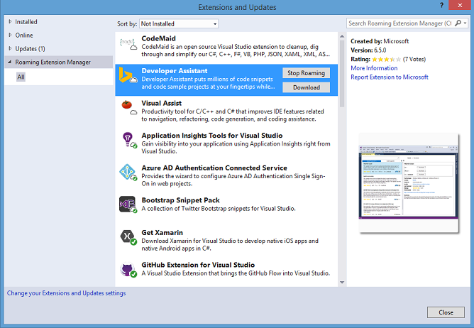 Visual Studio IDE 的新功能 - Roaming Extension Manager