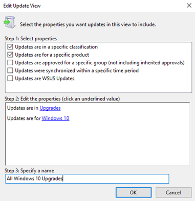 在 WSUS 管理控制台中輸入 [所有 Windows 10 升級] 作為名稱。