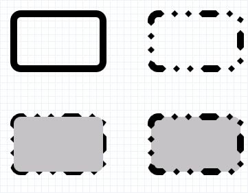 具有不同筆劃樣式和填滿的四個圓角矩形圖例